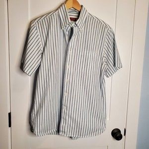 Izod Luxury Sport Men's Medium Blue Striped Short Sleeve Button Down Blue Shirt